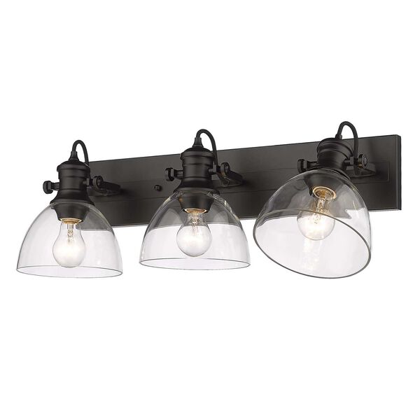 Hines Matte Black Three-Light Bath Fixture with Clear Glass, image 3